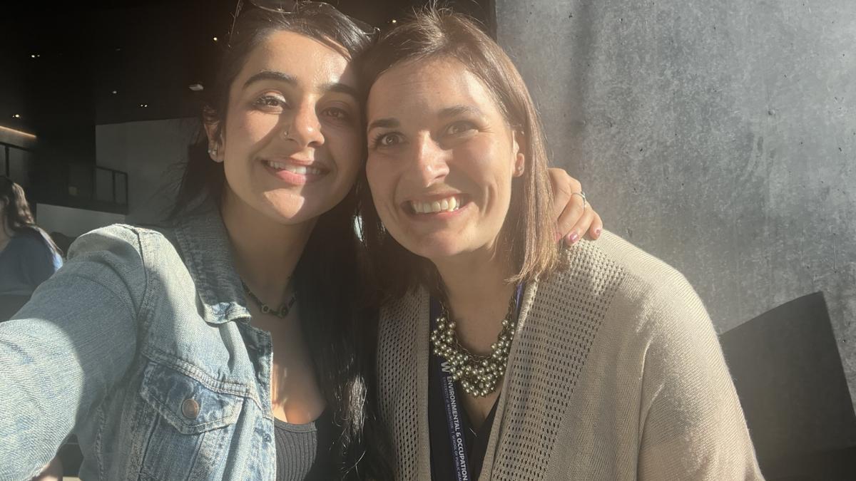 Two women smiling
